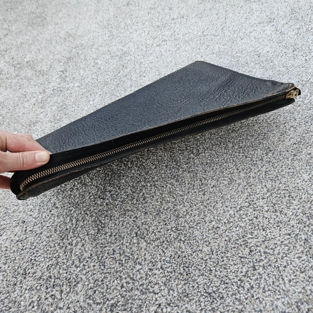 Vintage Black Leather Portfolio Folder Zip Around Document Holder Talon Zipper